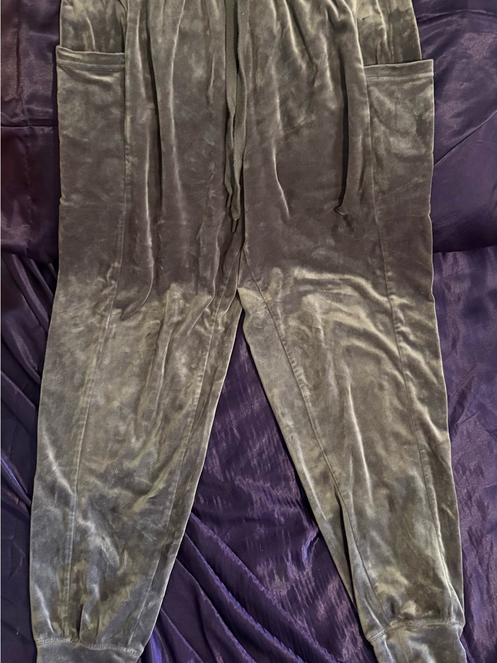 Aerie Offline Women's Velvet gray Sweats Track Pants W/ Drawstring & Pockets